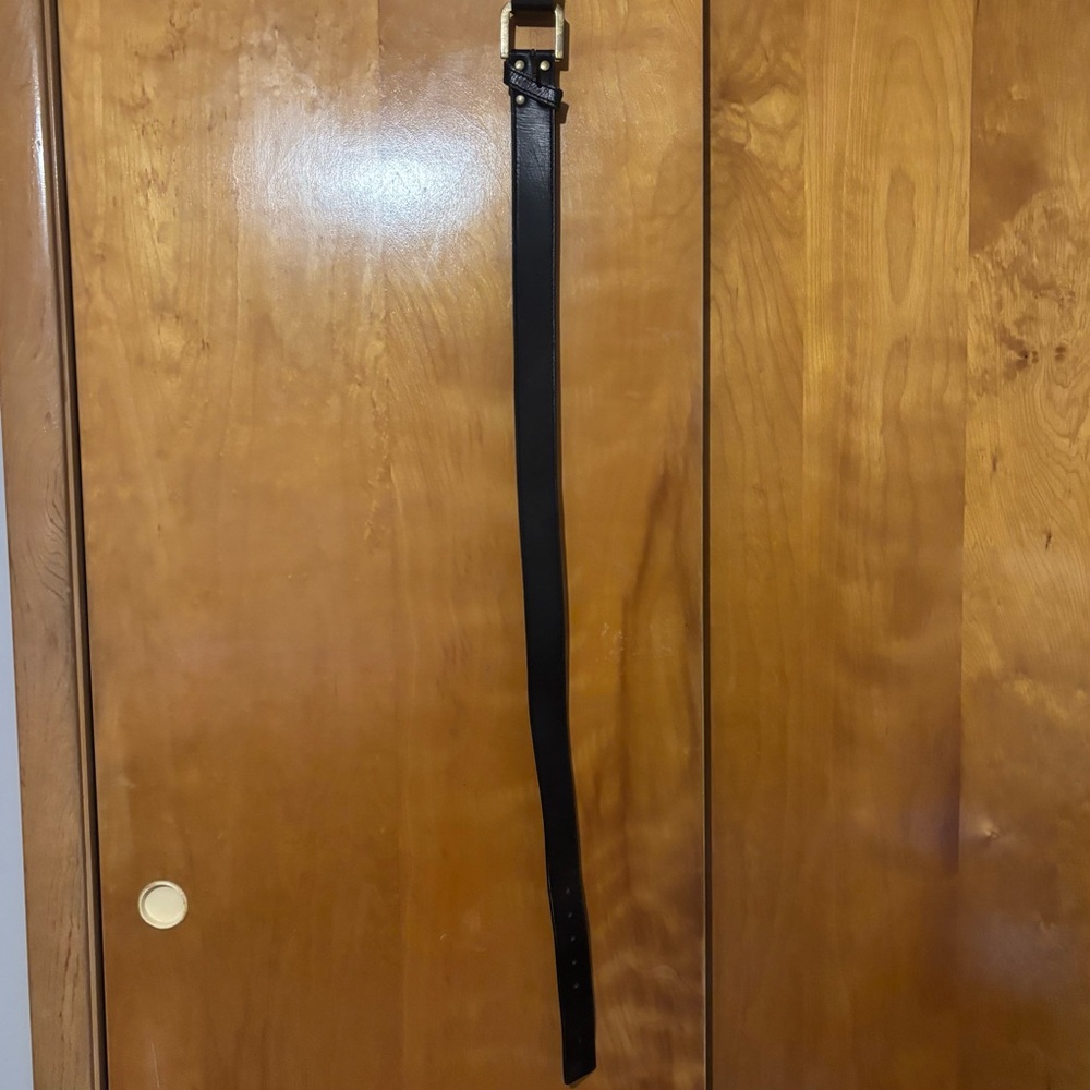 Black Leather Belt with Gold Buckle